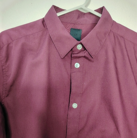 H&M Men's Burgundy Slim Fit Long Sleeve Collared Dress Shirt Sz M Cotton Blend - Picture 8 of 9
